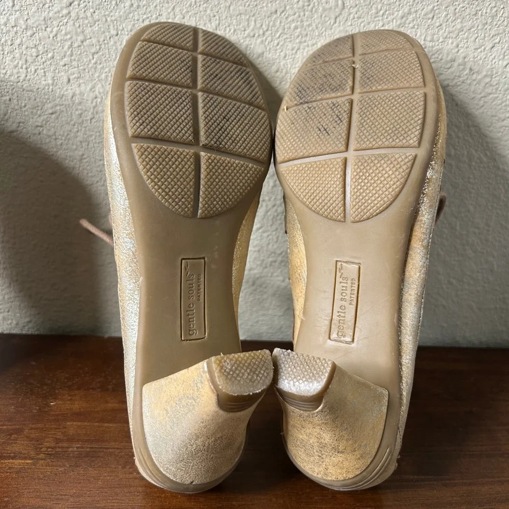 Gentle Souls‎ Heels 7.5 Okey Dokey Sandals Gold Metallic Leather Lace Up Cage